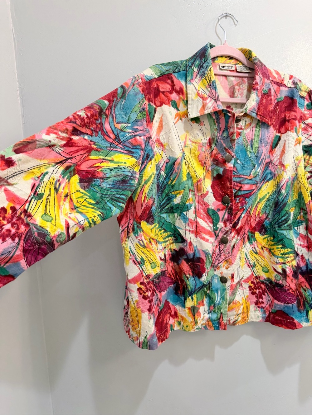 Vintage 90s Units Floral Tapestry Button Down Jacket Abstract Colorful Dopamine